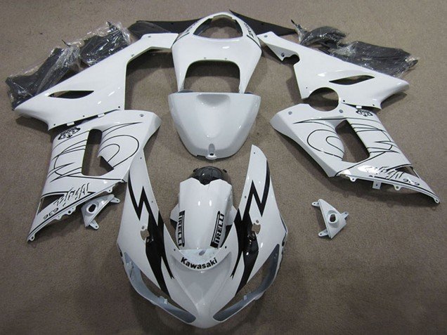 2005-2006 White Black Kawasaki ZX6R Motorcycle Fairing Kits
