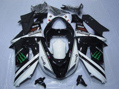 2007-2008 Black White Monster Touch4 Kawasaki ZX6R Motorcycle Fairings