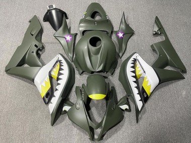 2007-2008 Army Green White Yellow Shark Honda CBR600RR Motorcycle Fairings