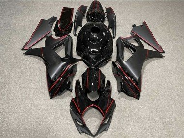 2007-2008 Glossy Black Matte Black Red Trim Suzuki GSXR 1000 Motorcycle Fairings