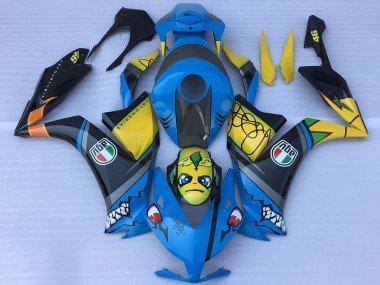 2012-2016 Blue Yellow Glossy Black Shark Teeth Honda CBR1000RR Motorcycle Fairings