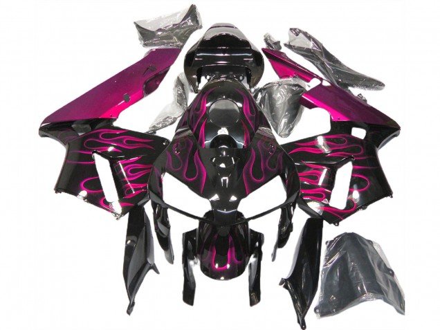 2005-2006 Glossy Black Pink Flame Honda CBR600RR Motorcycle Fairings