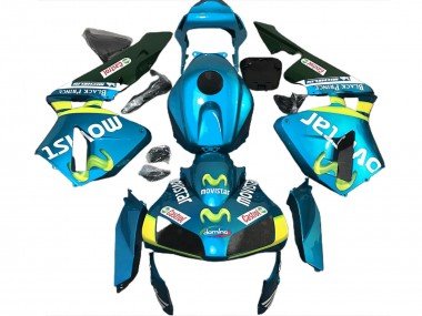2003-2004 Light Blue Yellow Green MoviStar Honda CBR600RR Motorcycle Fairings