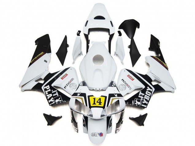 2003-2004 White Yellow Glossy Black Playboy 14 Honda CBR600RR Motorcycle Fairings