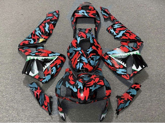 2003-2004 Red Blue Camouflage Shark Honda CBR600RR Motorcycle Fairings