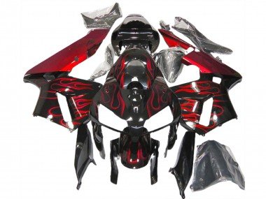 2005-2006 Glossy Black Red Flame Honda CBR600RR Motorcycle Fairings