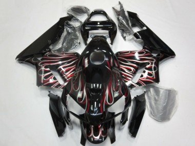 2005-2006 Glossy Black Silver Red Flame Honda CBR600RR Motorcycle Fairings