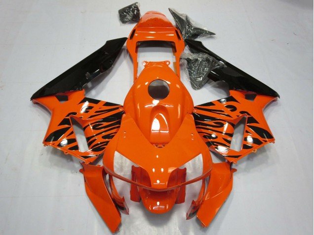 2003-2004 Orange Glossy Black Tribal Honda CBR600RR Motorcycle Fairings