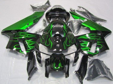 2005-2006 Glossy Black Vibrant Green Flame Honda CBR600RR Motorcycle Fairings