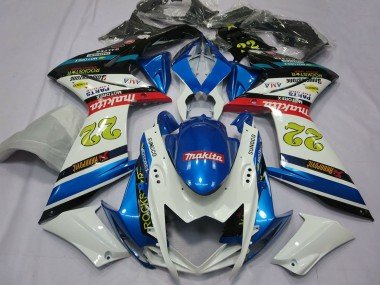 2007-2008 White Blue Red Black Motul 22 Suzuki GSXR 1000 Motorcycle Fairings