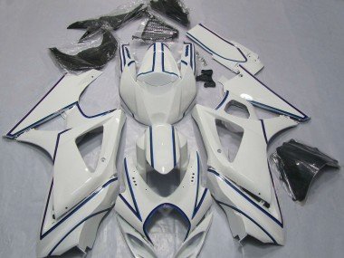 2007-2008 Glossy White Blue Pin Stripe Suzuki GSXR 1000 Motorcycle Fairings