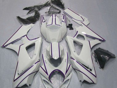 2007-2008 Glossy White Purple Pin Stripe Suzuki GSXR 1000 Motorcycle Fairings