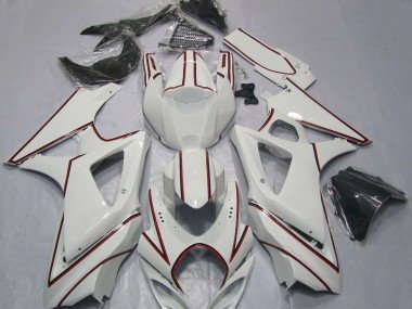 2007-2008 White with Red Pin Stripe Suzuki GSXR 1000 Motorcycle Fairings