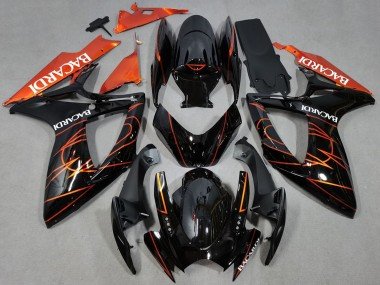2006-2007 Glossy Black Orange Bacardi Suzuki GSXR 600 / GSXR 750 Motorcycle Fairings