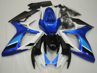 2006-2007 White Blue Glossy Black Stripe Suzuki GSXR 600 / GSXR 750 Motorcycle Fairing
