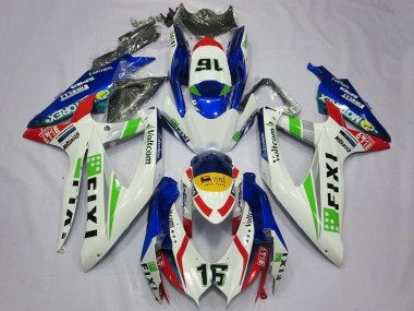 2008-2010 White Blue Green Yellow Red Fixi 16 Suzuki GSXR 600 / GSXR 750 Motorcycle Fairings