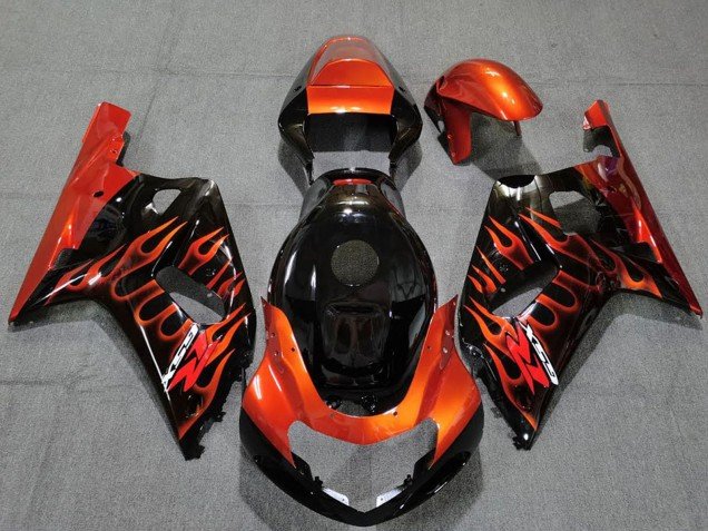 2001-2003 Glossy Black Orange Flame Suzuki GSXR 600 / GSXR 750 Motorcycle Fairings