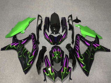 2008-2010 Glossy Black Green Purple Flame Suzuki GSXR 600 / GSXR 750 Motorcycle Fairings