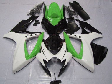 2006-2007 Green White Glossy Black Star Suzuki GSXR 600 / GSXR 750 Motorcycle Fairings