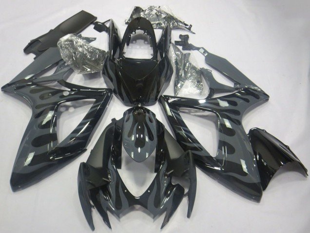 2006-2007 Grey Black Flame Suzuki GSXR 600 / GSXR 750 Motorcycle Fairings