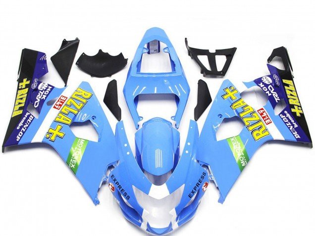 2004-2005 Light Blue Green Yellow Rizla Style Suzuki GSXR 600 / GSXR 750 Motorcycle Fairings