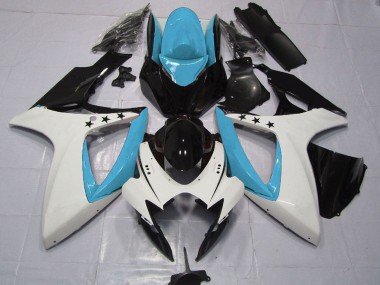 2006-2007 Light Blue White Glossy Black Star Suzuki GSXR 600 / GSXR 750 Motorcycle Fairings