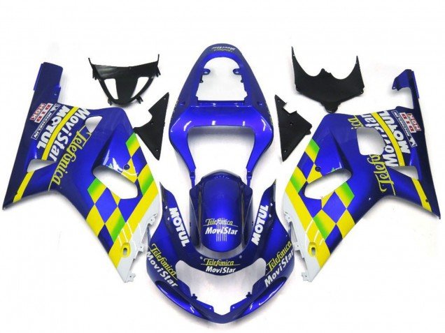 2001-2003 Blue Yellow Green White MoviStar Suzuki GSXR 600 / GSXR 750 Motorcycle Fairings