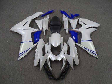 2011-2024 Pearl White and Dark Blue Suzuki GSXR 600 / GSXR 750 Motorcycle Fairings