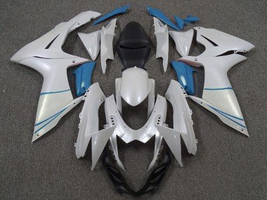 2011-2024 Pearl White and Light Blue Suzuki GSXR 600 / GSXR 750 Motorcycle Fairings