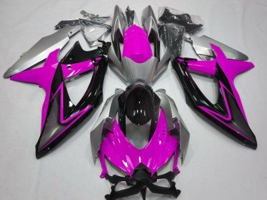2008-2010 Silver Pink Glossy Black Suzuki GSXR 600 / GSXR 750 Motorcycle Fairings