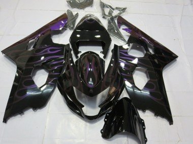 2004-2005 Glossy Black Purple Flame Suzuki GSXR 600 / GSXR 750 Motorcycle Fairings