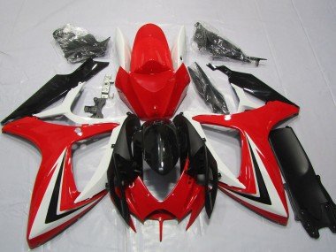 2006-2007 White Red Glossy Black Stripe Suzuki GSXR 600 / GSXR 750 Motorcycle Fairings