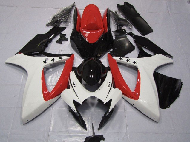 2006-2007 Red White Glossy Black Suzuki GSXR 600 / GSXR 750 Motorcycle Fairings