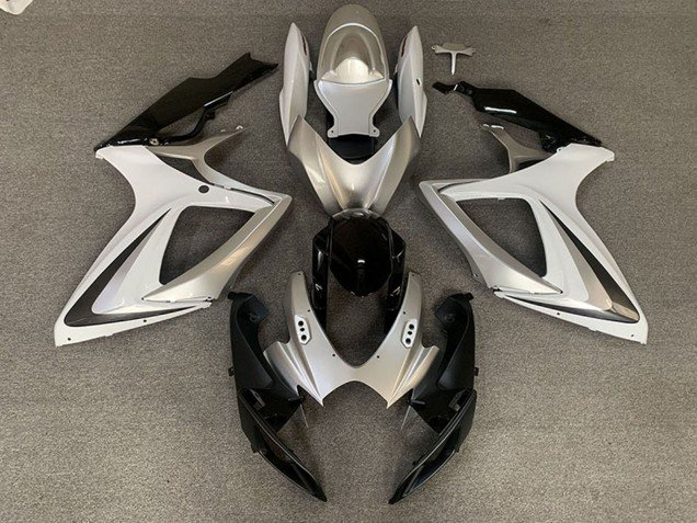 2006-2007 Silver White Glossy Black OEM Style Suzuki GSXR 600 / GSXR 750 Motorcycle Fairings