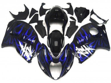 1997-2007 Glossy Black with Deep Blue Flame Suzuki GSXR 1300 Motorcycle Fairings