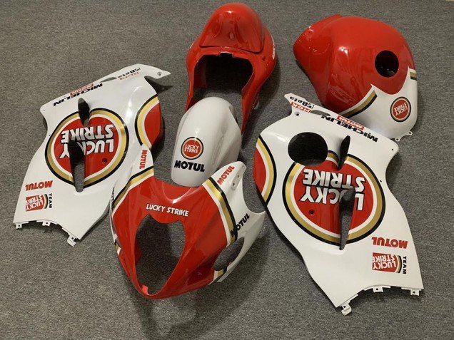 1997-2007 White Red Lucky Strike Suzuki GSXR 1300 Motorcycle Fairings