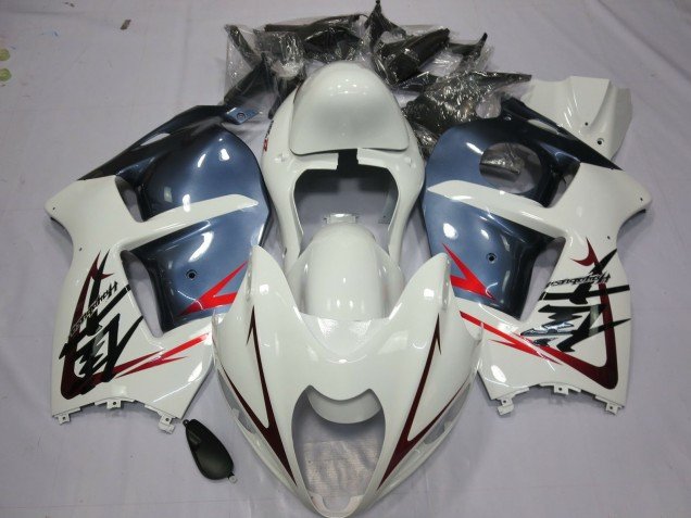 1997-2007 White and Dusty Blue Suzuki GSXR 1300 Motorcycle Fairings