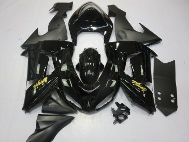 2006-2007 Glossy Black Matte Black and Gold Kawasaki ZX10R Motorcycle Fairings