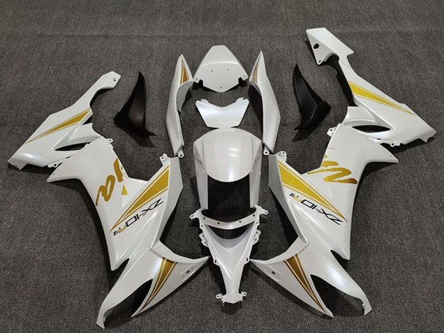 2008-2010 Pearl White Gold Kawasaki ZX10R Motorcycle Fairings