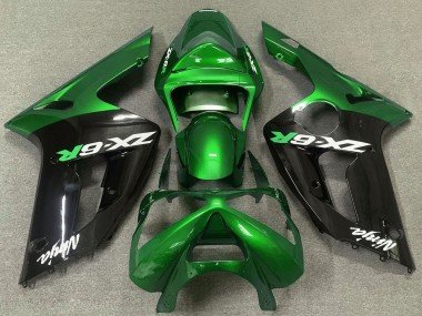 2003-2004 Green Glossy Black Kawasaki ZX6R Motorcycle Fairings