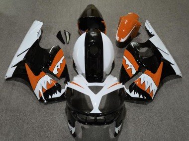 2002-2006 Orange Black White Shark Kawasaki ZX12R Motorcycle Fairings
