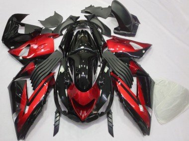 2006-2011 Red Glossy Black Stripe Kawasaki ZX14R Motorcycle Fairings