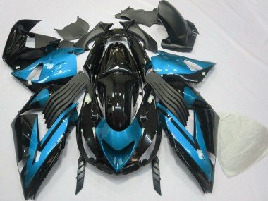 2006-2011 Light Blue Glossy Black Kawasaki ZX14R Motorcycle Fairings