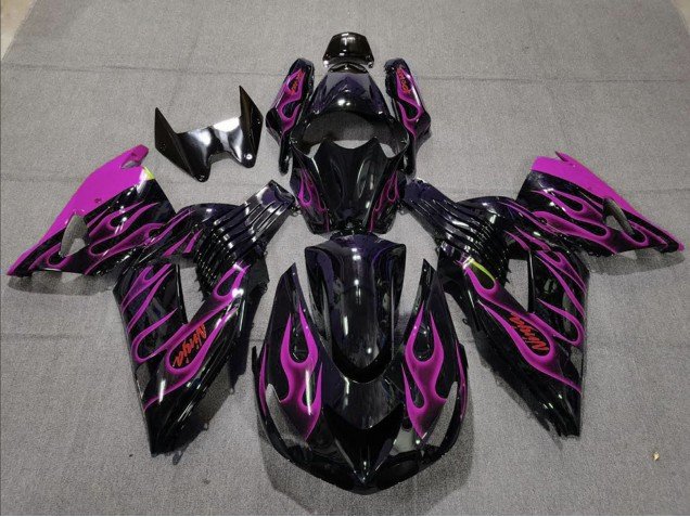 2006-2011 Glossy Black Purple Flame Kawasaki ZX14R Motorcycle Fairing