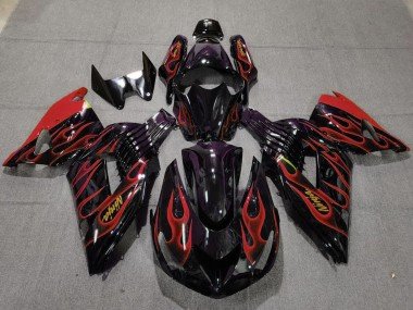 2006-2011 Glossy Black Red Flame Gold Ninja Kawasaki ZX14R Motorcycle Fairings
