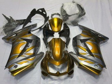 2008-2012 Silver Gold Flame Kawasaki Ninja 250 Motorcycle Fairings