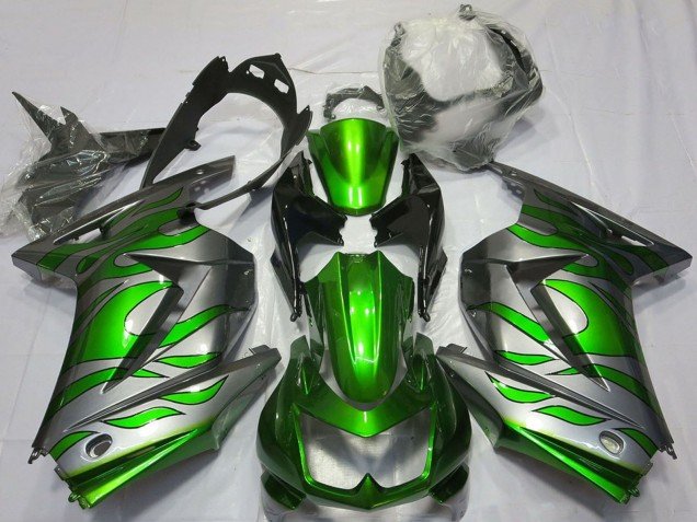 2008-2012 Silver Green Flame Kawasaki Ninja 250 Motorcycle Fairings