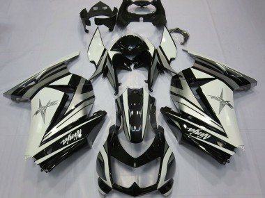 2008-2012 White Silver Star Glossy Black Kawasaki Ninja 250 Motorcycle Fairings
