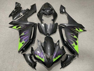 2007-2008 Carbon Fiber Green Purple Flame Yamaha R1 Motorcycle Fairings