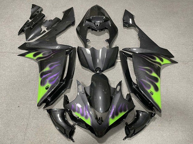 2007-2008 Carbon Fiber Green Purple Flame Yamaha R1 Motorcycle Fairings